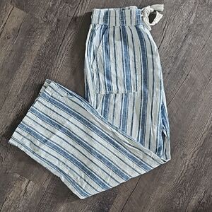 Sonoma Striped Linen Wide Leg Cotton Trousers Beachy Pants